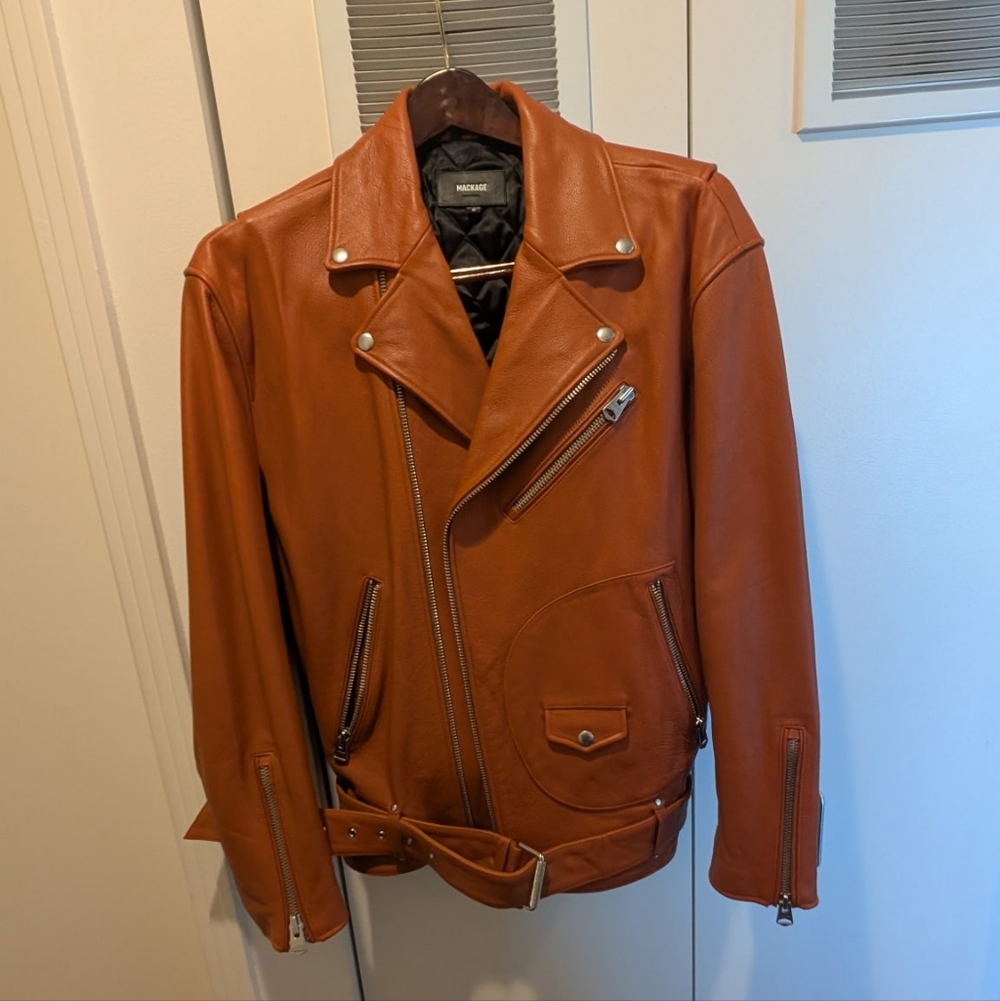Orange Leather Biker Jacket